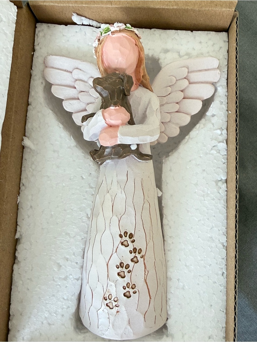 Pink Angel Figurine Holding Dog - Decorative Home Sculpture